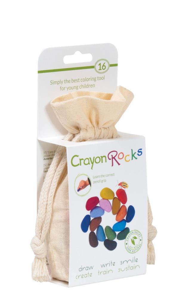 CREATIVAMENTE CRAYON ROCKS – 16 PIETRE COLORATE IN UN SACCHETTO DI COTONE BEIGE CRK-C16