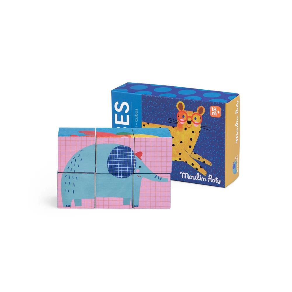 MOULIN ROTY PUZZLE 6 CUBI IN LEGNO ANIMALI 679105