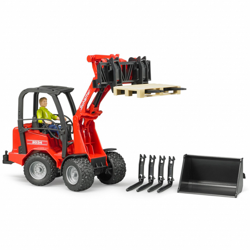 BRUDER SCHAFFER COMPACT LOADER 2034 CON PERSONAGGIO E ACCESSORI 2191