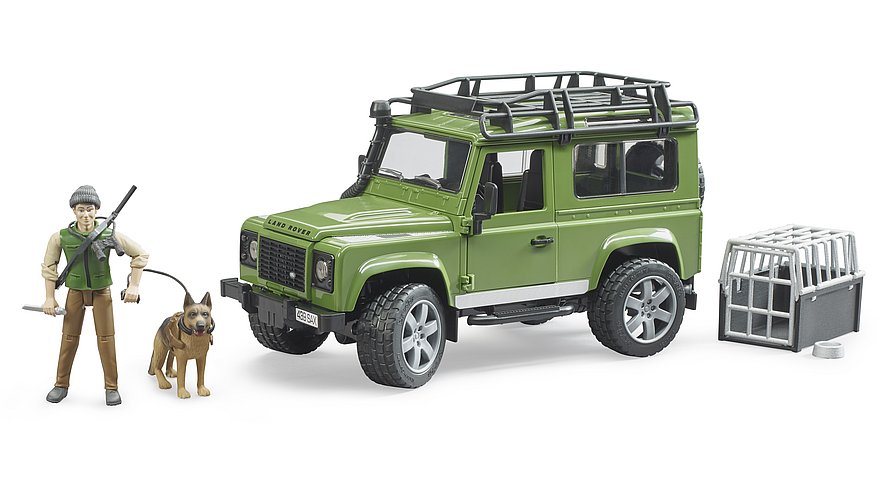 BRUDER LAND ROVER DEFENDER STATION WAGON CON FORESTALE E CANE 02587