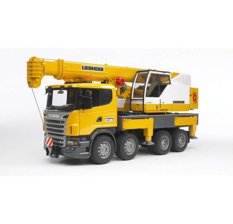 BRUDER SCANIA R-SERIS CAMION CON GRU LIEBHERR CON LUCI E SUONO 3570