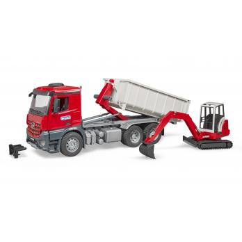 BRUDER MB AROCS CAMION CONTAINER RIBALTABILE CON SCAVATORE SCHAEFF 3624
