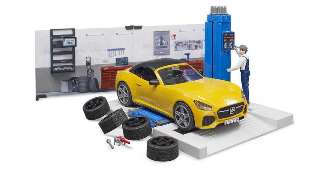 BRUDER OFFICINA AUTOMOBILI CON BRUDER ROADSTER E ACCESSORI 62110