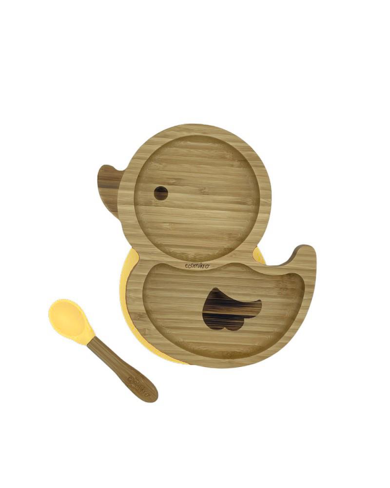 ECOMKRO PIATTO PAPERA IN BAMBU' CON CUCCHIAIO GIALLO