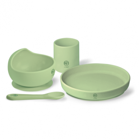 J BIMBI SET PAPPA IN SILICONE COMPOSTO DA PIATTO, SCODELLA, CUCCHIAINO E BICCHIERE - PISTACCHIO 12398