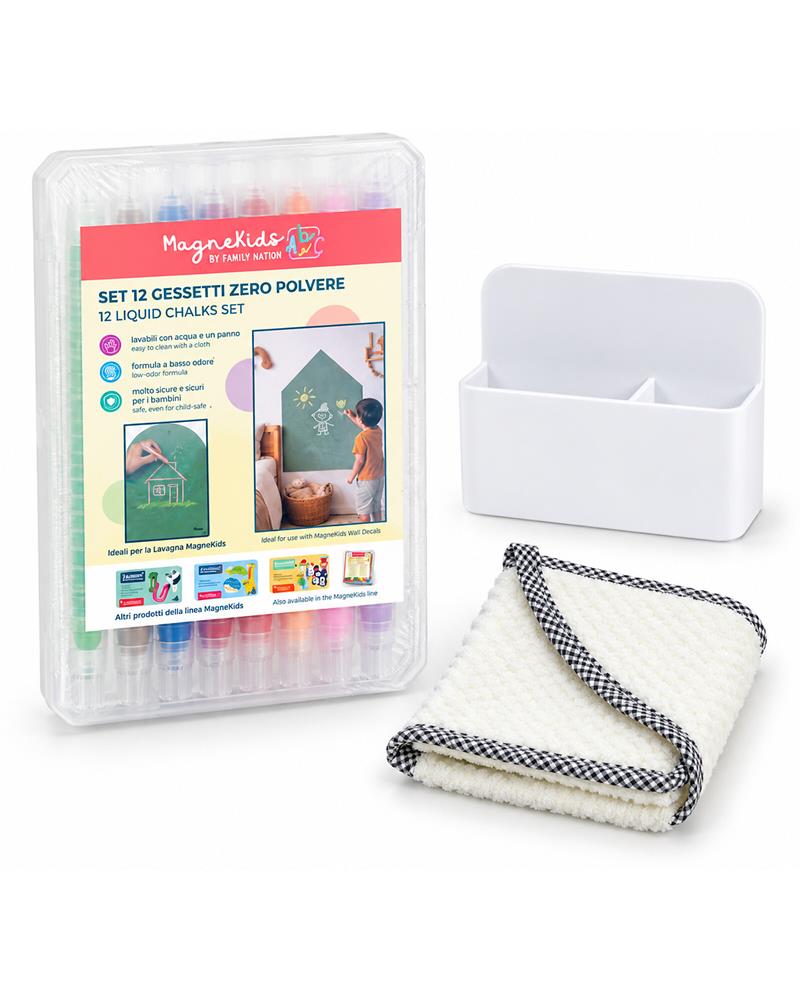 FAMILY NATION SET DI 12 GESSETTI MAGNEKIDS SENZA POLVERE CON PANNO