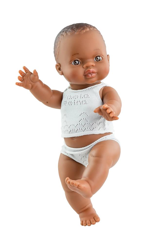 PAOLA REINA BAMBOLA GORDI NINA NEGRITA AFRICANA IN PIGIAMA BIANCO 34 CM 04004