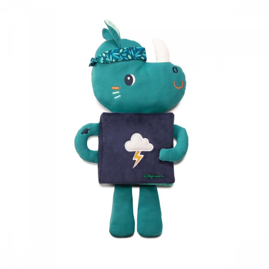 Libro Sensoriale Neonati LILLIPUTIENS - Primo Libro Di Stoffa Per Neonati Marius Il Rinoceronte - Libro Di Risveglio Interattivo Con Anello Da Dentizione E Trame Divertenti - Stimola La Motricità Dai 6