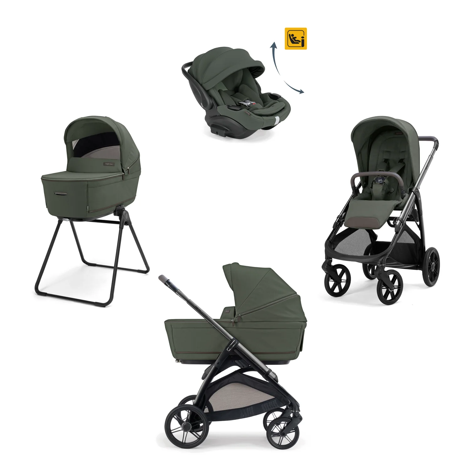 INGLESINA TRIO SYSTEM QUATTRO APTICA IVY GREEN CON TELAIO LITIO BLACK E SEGG. DARWIN INFANT RECLINE KA62T0IVG