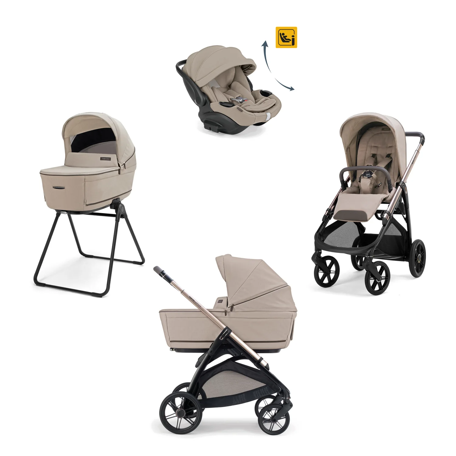 INGLESINA TRIO SYSTEM QUATTRO APTICA VICUNA BEIGE CON TELAIO PALLADIO BLACK E SEGG. DARWIN INFANT RECLINE KA62T0IVG