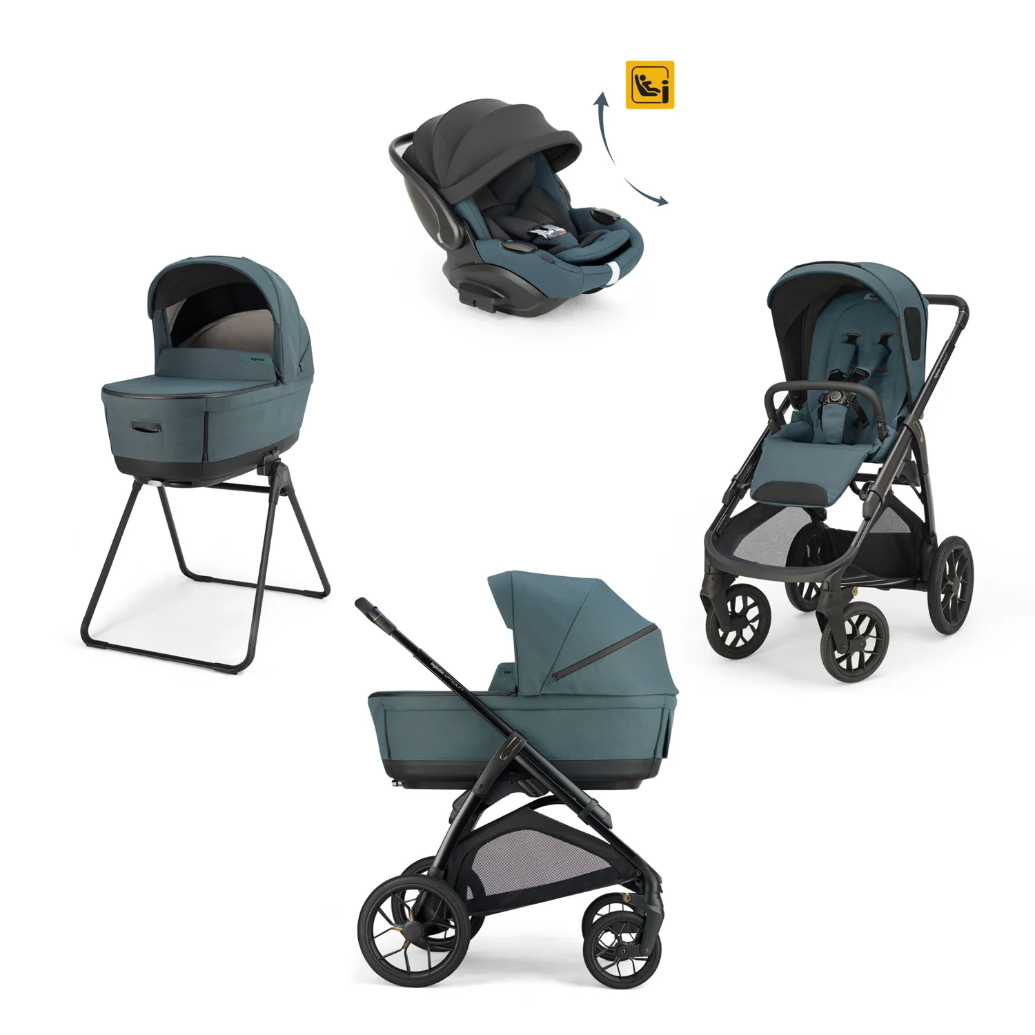 INGLESINA TRIO SYSTEM QUATTRO APTICA XT 2025 HIMALAY BLUE CON TELAIO NERO E SEGG. DARWIN INFANT RECLINE KA72T0HMB
